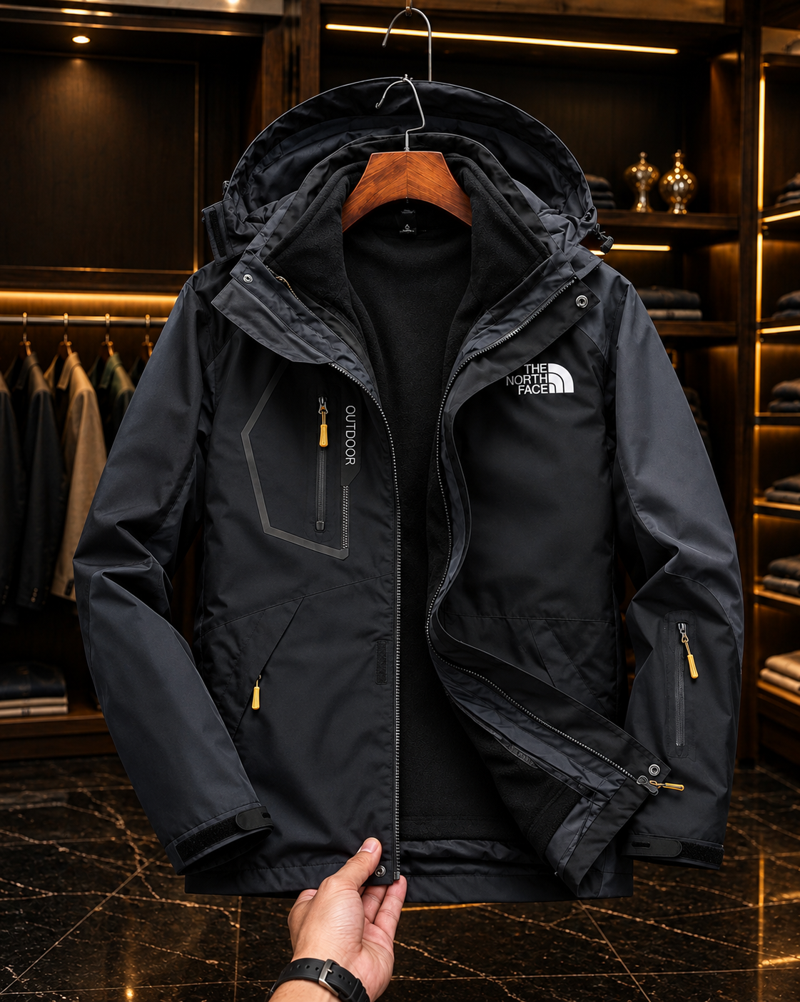 کاپشن دوپوش پلار دار دو قلو (گورتکس) مارک North face کد 1201N